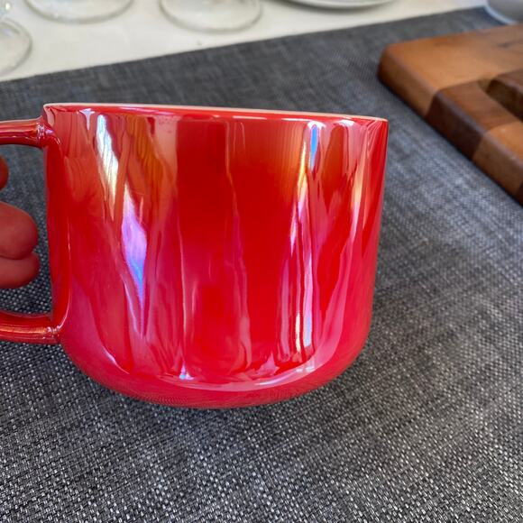 Starbucks Pearly Red 14 Oz. Coffee Mug Pink Interior with Logo Perfect Condition - Picture 1 of 5